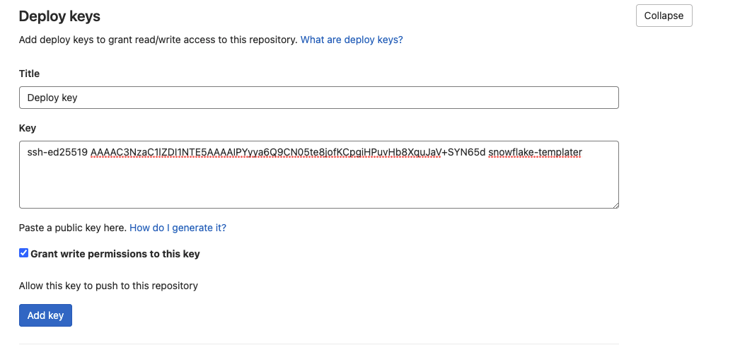 Example screen Gitlab deploy keys