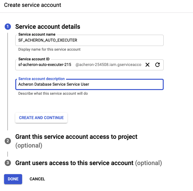 Create service account