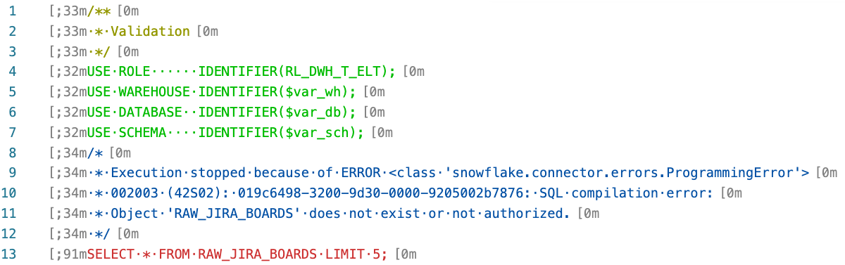 execution log of a missing object error